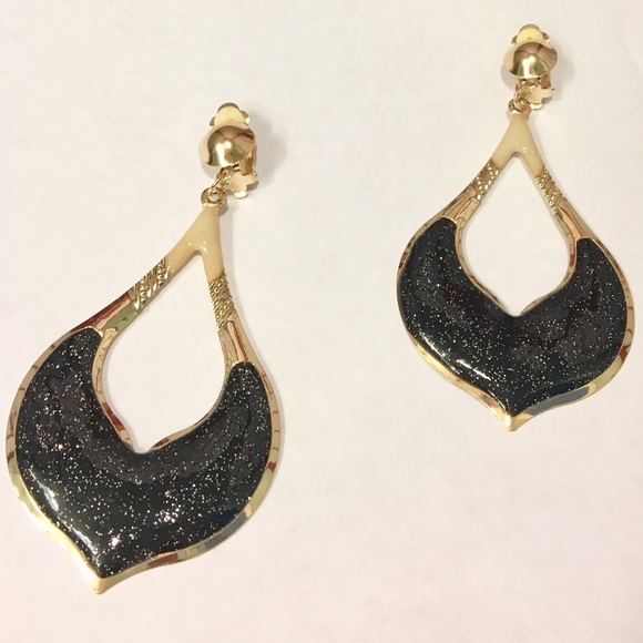 👑Moroccan Style Long Gold/Black Dangle Earrings👑 - Picture 4 of 7